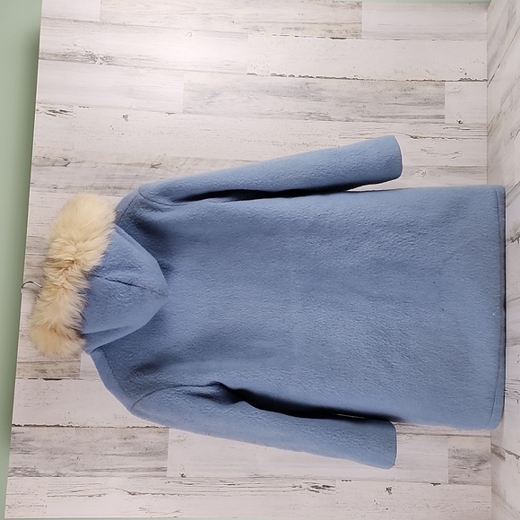 RARE Vintage Hudson's Bay Company 100% pure virgin wool blue coat fur trim MED - Picture 4 of 13